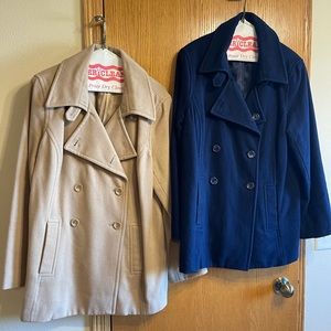 Pair of Tan & Navy Women’s Wool Pea Coats 2XL